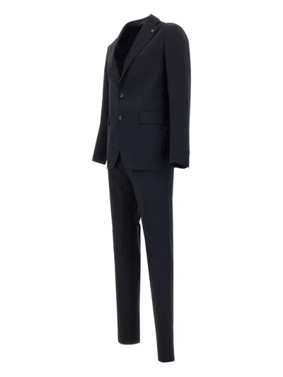 Tagliatore Blue Single-breasted Suit With Peak Revers In Wool Man In Blue