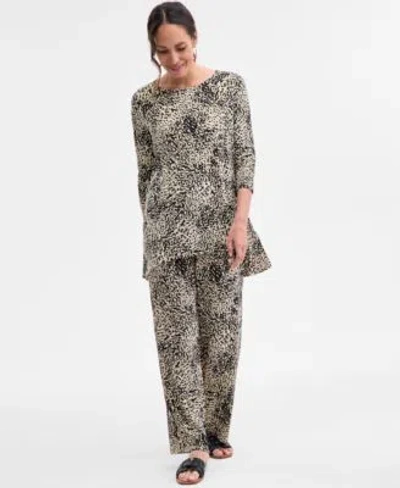 Jm Collection Printed Tunic Top Printed Pull On Pants Exclusively At Macys In Black
