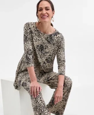 Jm Collection Printed Tunic Top Printed Pull On Pants Exclusively At Macys In Black