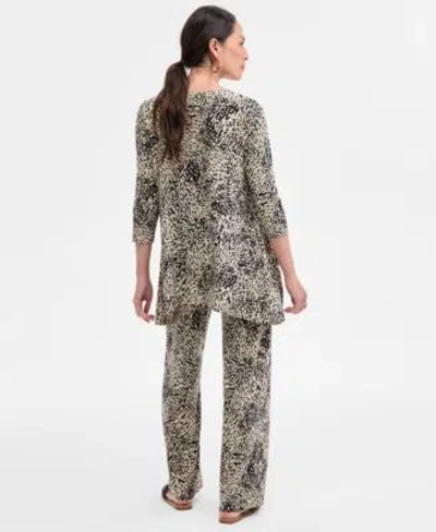 Jm Collection Printed Tunic Top Printed Pull On Pants Exclusively At Macys In Black