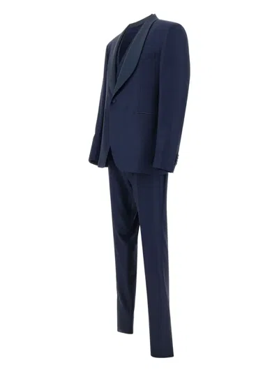 Tagliatore Shawl-lapel Three-piece Suit In Blue