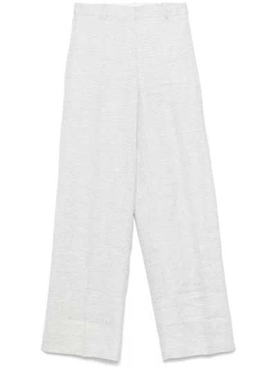 Theory Grey Linen Blend Houndstooth Trousers In Grey