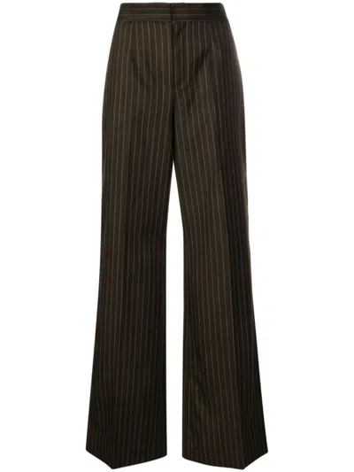 Jean Paul Gaultier The Thong Pinstriped Wool-blend Trousers In Brown