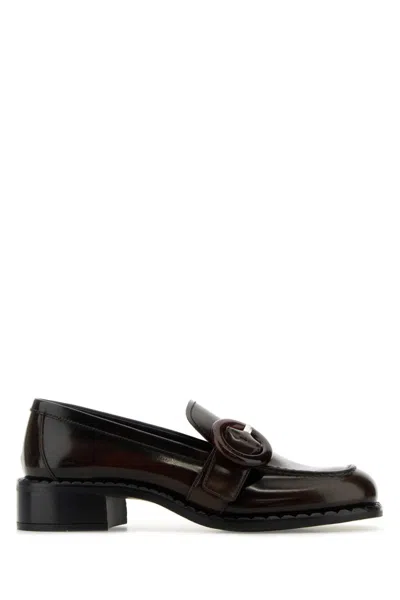 Prada Brushed Leather Moccasins In Burnt Color In Brown