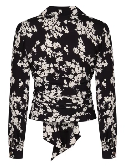 Elisabetta Franchi Georgette Blouse With Floral Pattern And Waist Sash In Schwarz