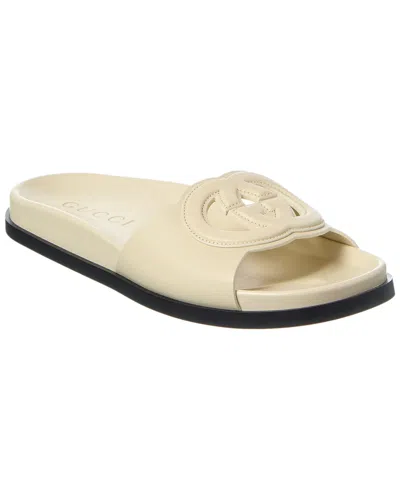 Gucci Logo Cut Out Slides Sandals White In White