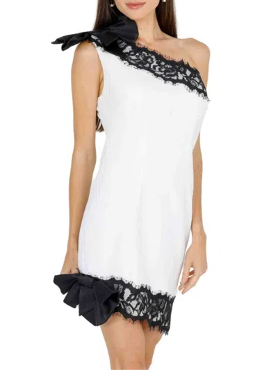 Akalia Zeena One Shoulder Lace Mini Dress In Black
