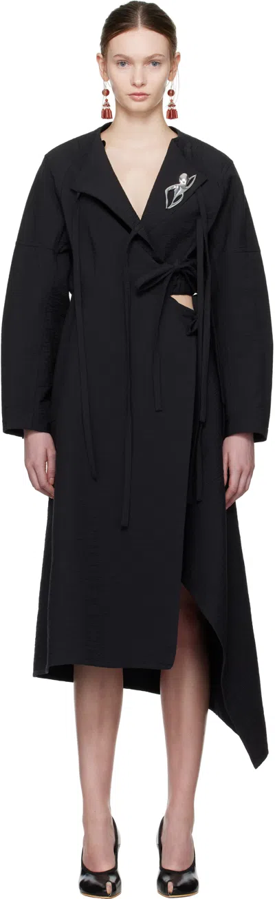 Tory Burch Black Cotton Wrap Midi Dress In Black