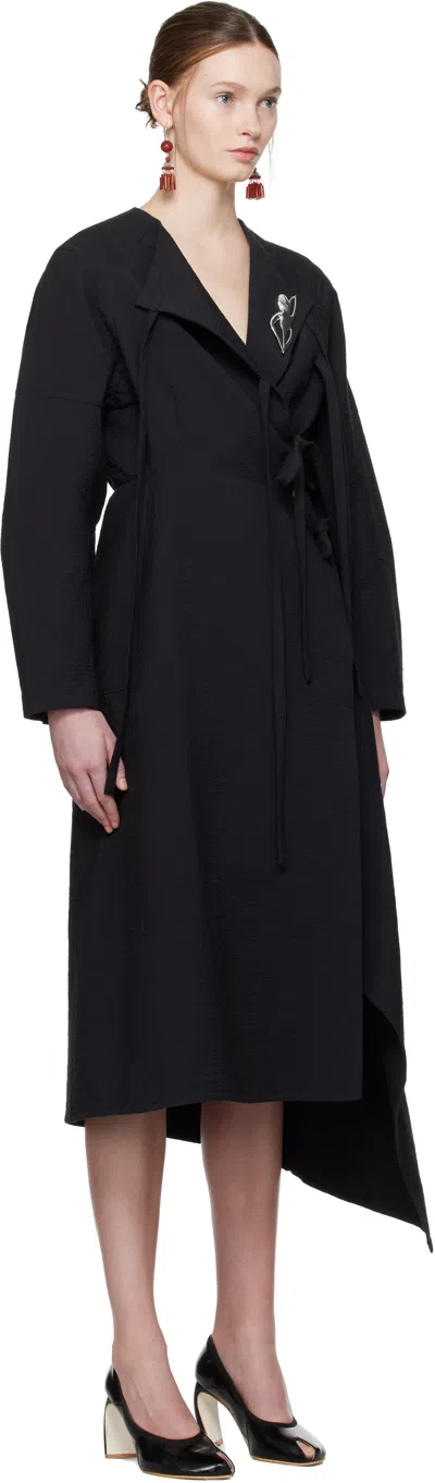 Tory Burch Black Cotton Wrap Midi Dress In Black