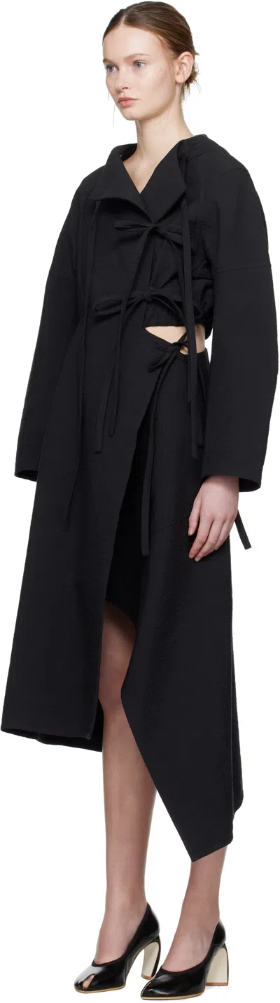 Tory Burch Black Cotton Wrap Midi Dress In Black