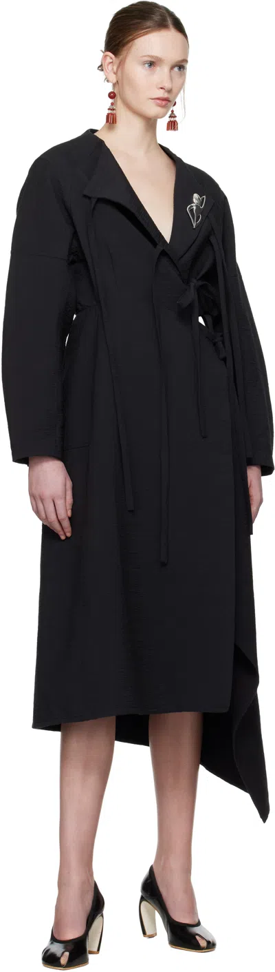 Tory Burch Black Cotton Wrap Midi Dress In Black