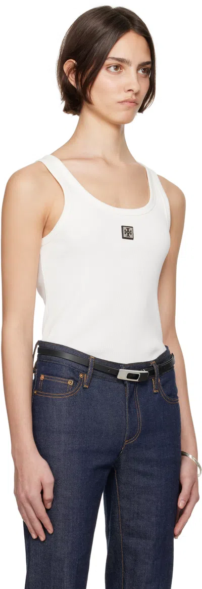 Tory Burch White Sleeveless Top With Round Neck And Logo Embroidery On The Front In Cotton Woman