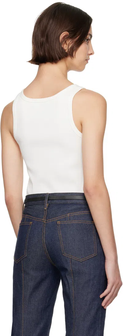 Tory Burch White Sleeveless Top With Round Neck And Logo Embroidery On The Front In Cotton Woman