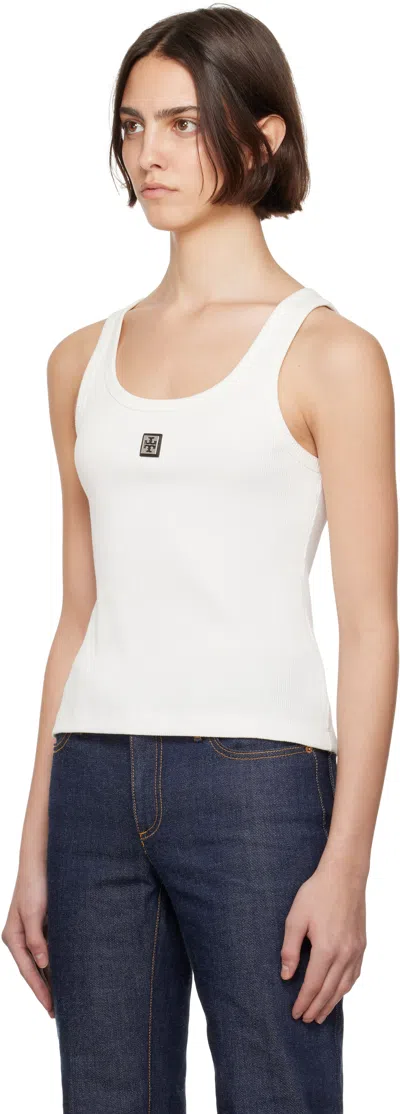 Tory Burch White Sleeveless Top With Round Neck And Logo Embroidery On The Front In Cotton Woman