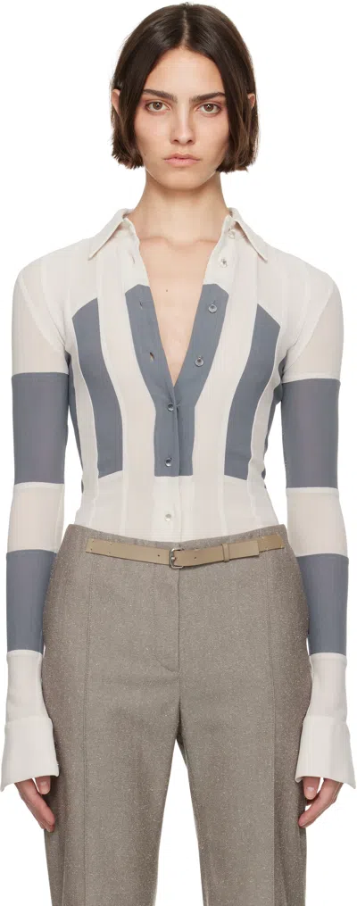 Tory Burch Off-white & Gray Wool Button Down Shirt In Chalk Gray