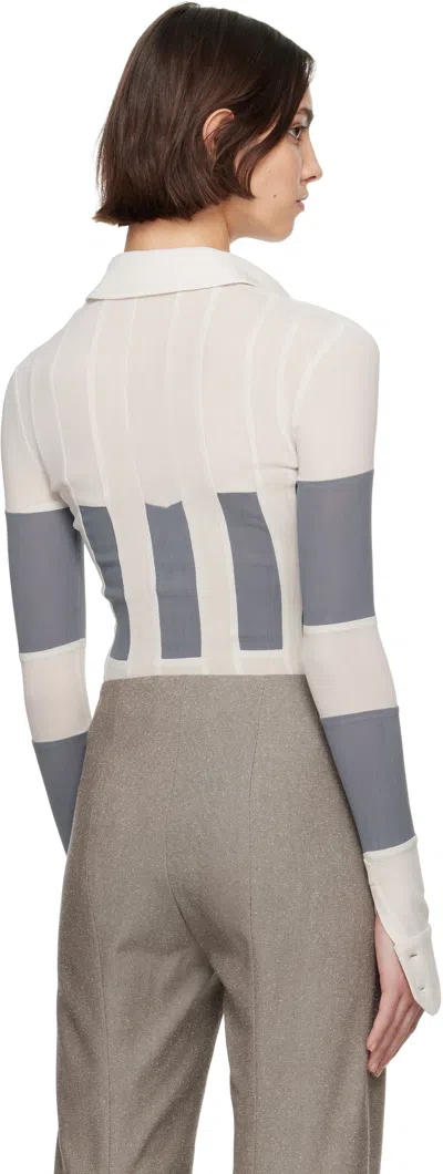 Tory Burch Off-white & Gray Wool Button Down Shirt In Chalk Gray