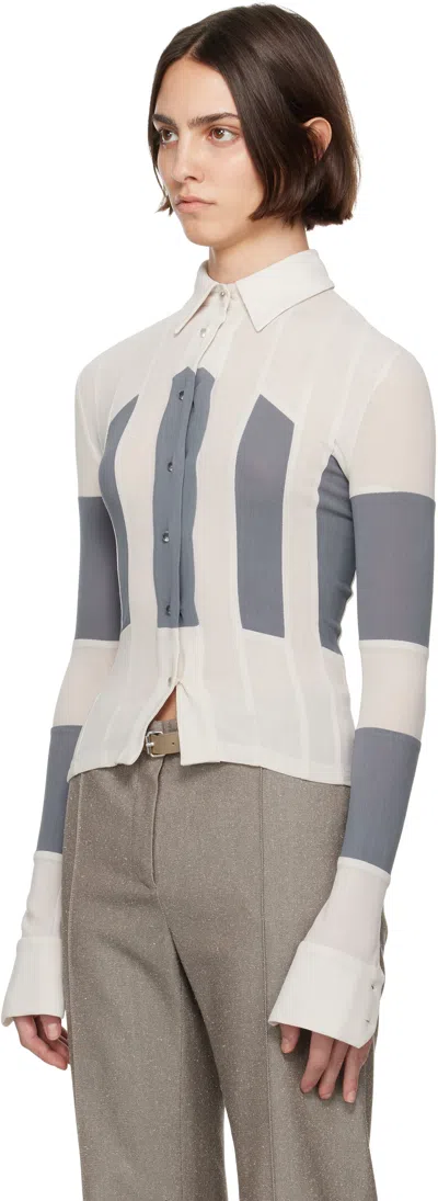Tory Burch Off-white & Gray Wool Button Down Shirt In Chalk Gray