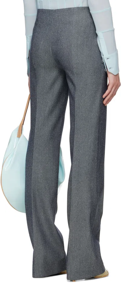 Tory Burch Gray High Waisted Wool Trousers In Squid Ink Ground/fro