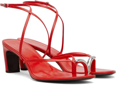 Tory Burch Pierced Multi-strap Heeled Sandal In Blazing Red / Silver