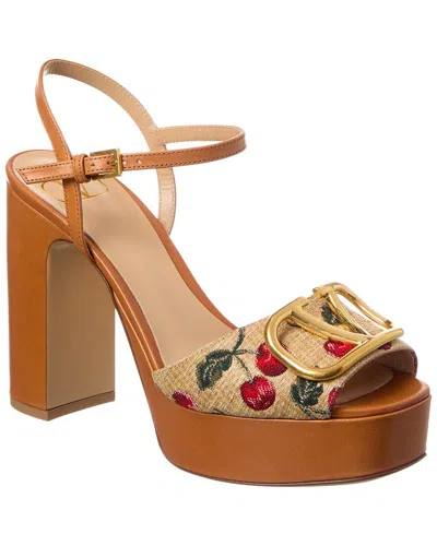 Valentino Garavani Cherry-embroidered Raffia Platform Sandals In Brown