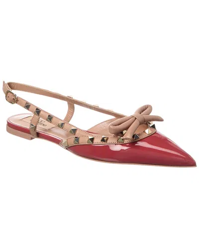 Valentino Garavani Valentino Rockstud Bow Patent Slingback Ballerina Flat In Pink