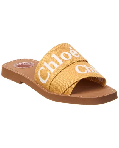 Chloé Woody Embroidery Flat Slides In Gold