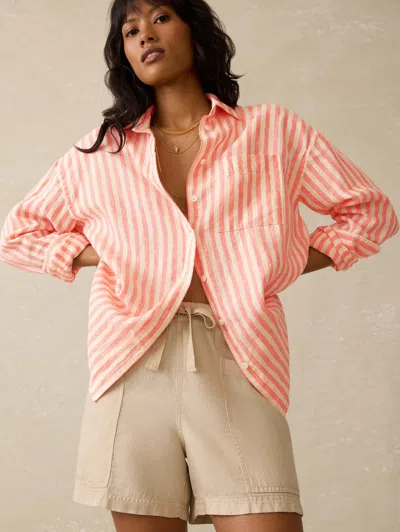 Faherty Laguna Linen Relaxed Shirt In Peach Lucy Stripe