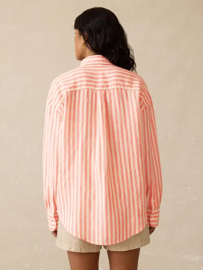 Faherty Laguna Linen Relaxed Shirt In Peach Lucy Stripe