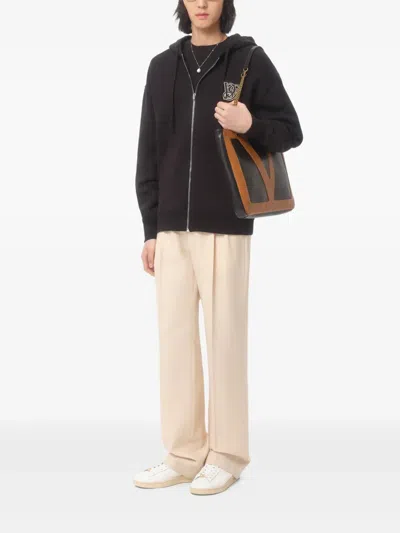 Valentino Logoed Cotton Hoodie Kangaroo Pockets In Black