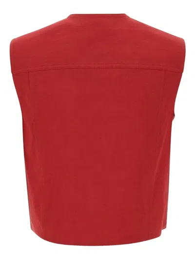 Theory Trucker Vest In Good Linen In Red