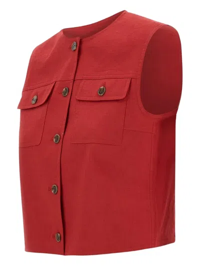 Theory Trucker Vest In Good Linen In Red