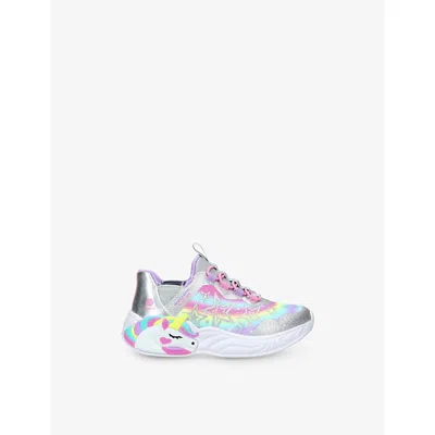 Skechers Silver Kids' Unicorn Dreams Light-up Woven Low-top Trainers Eur 30 / 12 Uk In Silver