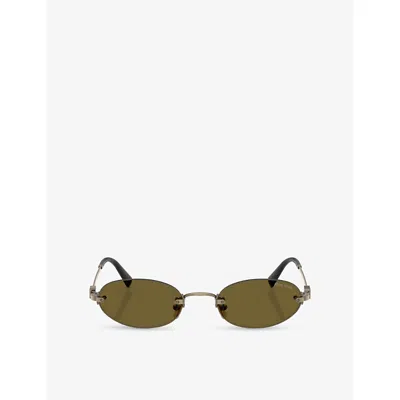 Miu Miu Womens Gold A54s Oval-frame Metal Sunglasses In Gold