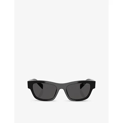Prada 0pr B09s Bold Rectangular Frame Black Acetate Sunglasses In Black