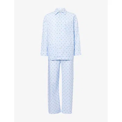 Derek Rose Mens Blue Ledbury Striped Elephant-print Cotton Pyjamas