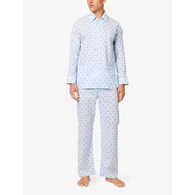 Derek Rose Mens Blue Ledbury Striped Elephant-print Cotton Pyjamas