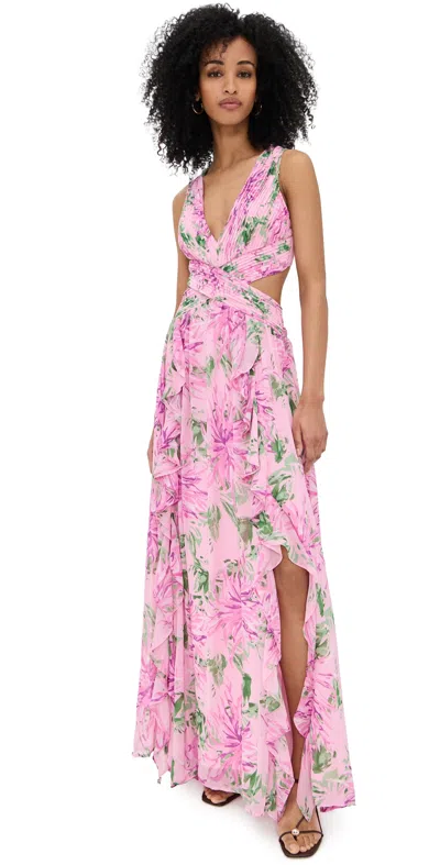 Astr The Label Noya Floral Pleated Cutout Maxi Dress In Pink Floral