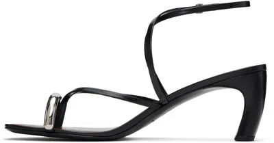 Tory Burch Pierced Leather Toe Ring Strappy Sandals In Perfect Black / Silv