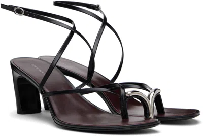 Tory Burch Pierced Leather Toe Ring Strappy Sandals In Perfect Black / Silv