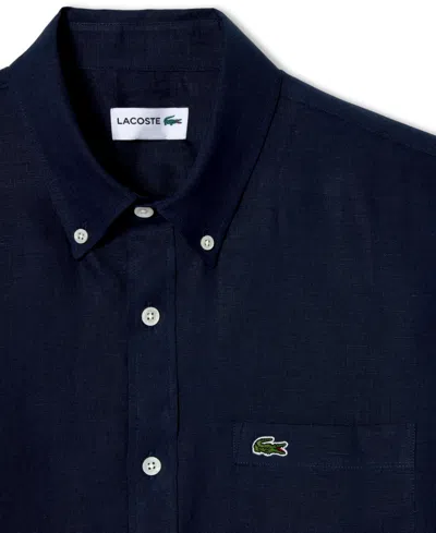 Lacoste Embroidered Crocodile Detail Blue Lino Shirt In Black