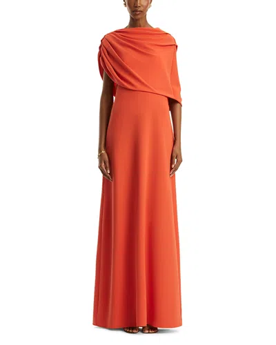 Oscar De La Renta Oscar De La Denta Draped Shoulder Georgette Caftan In Carnelian