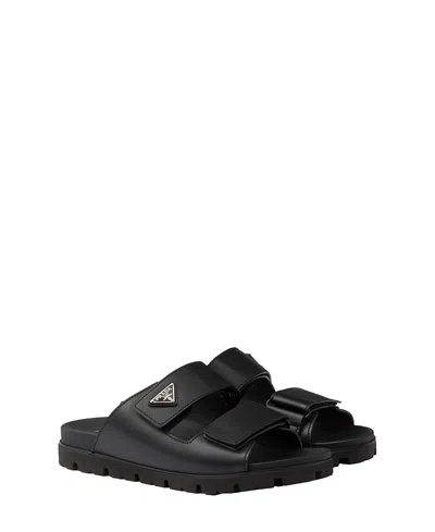 Prada Leather Strap Sandals In Black