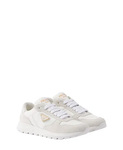 Prada Re-nylon And Suede Leather Sneakers In White