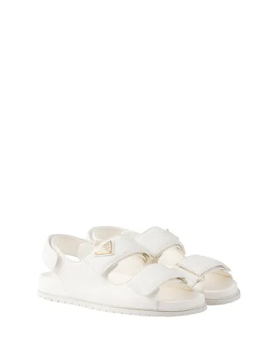 Prada Leather Triangle Sandals In Ivory