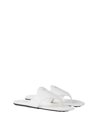 Prada Brushed Leather Thong Sandals In White