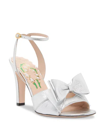 Valentino Garavani Bowow Sandal In Laminated Nappa 95mm Woman Silver 40 In Neutral
