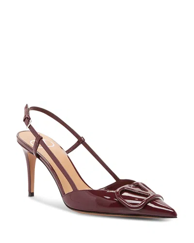 Valentino Scarpe Con Tacco Vlogo Signature In Pelle Marrone  Donna In Burgundy