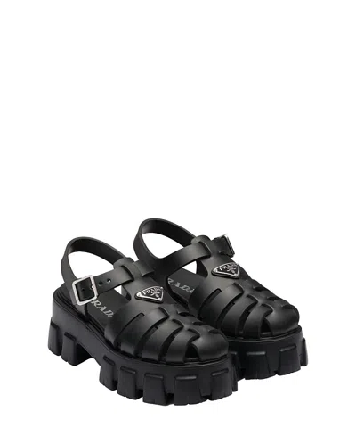 Prada Rubber Logo Chunky-sole Fisherman Sandals In Black