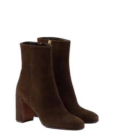 Prada 85 Triangle Logo Suede Ankle Boots In Dark Brown