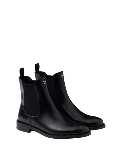 Prada Leather Ankle Boots In Black